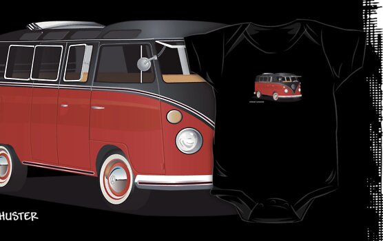 VW Bus T2 Samba Red Blk Whte by Frank Schuster