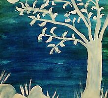 Tree in the dark,BOOOOOO, watercolor by Anna Lewis