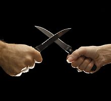 Man and woman fighting with domestic knives by Sami Sarkis