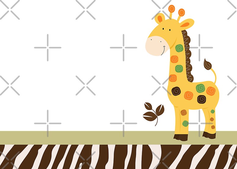 &quot;Cute Colorful Giraffe Card with Zebra Stripe border&quot; Greeting Cards