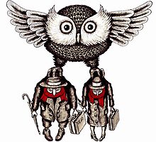 Travel by Owl surreal black and white pen ink drawing by Vitaliy Gonikman