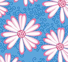 Baby Blue, Pink and White Daisy Pattern by rozine