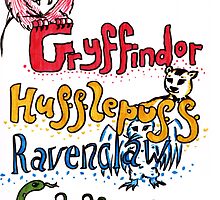 The Four Houses of Hogwarts, Gryffindor, Hufflepuff, Ravenclaw and Slytherin by LittleMizMagic