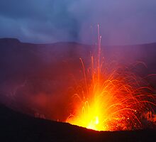 Eruption blast, Yasur volcano. Tanna. Vanuatu. by Ian Hallmond