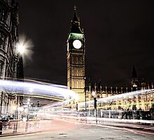 Big Ben with Light Trails by Jasna