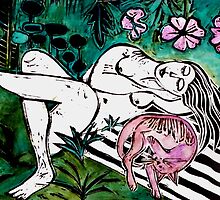 My Sleepy PussyCat - Lino by Belinda "BillyLee" NYE (Printmaker)