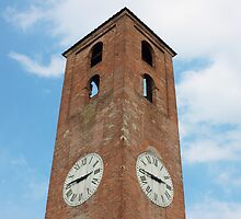 Antique Clock Tower on Blue Sky Background by kirilart