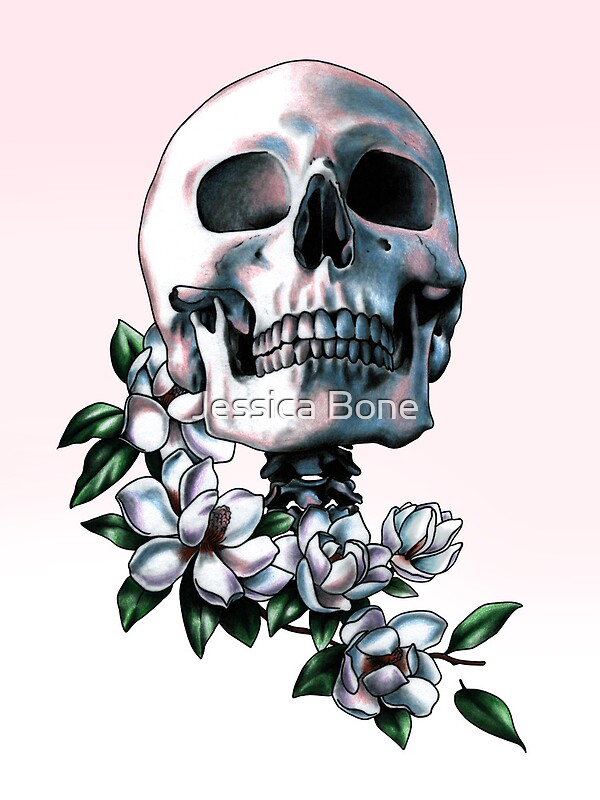 "Skull & Magnolia Flowers" by Jessica Bone | Redbubble