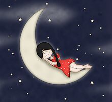 Whimsical Girl Sleeping on the Moon by ArtformDesigns