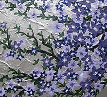 Purple and silver flowers with green leaves by cathyjacobs