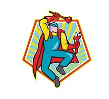 Super Plumber Plunger Wrench Cartoon by patrimonio