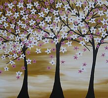 brown white pink trees with cherry blossom blossoms by cathyjacobs