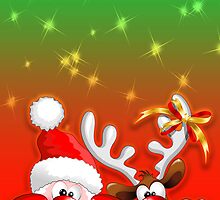 Funny Christmas Santa and Reindeer Cartoon by BluedarkArt