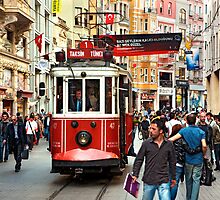 The famous red tram of Istiklal by Hercules Milas