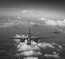RAF Bostons at medium altitude black and white version by Gary Eason + Flight Artworks