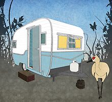 Travel Trailer & Sandhill Crane by Janet Carlson