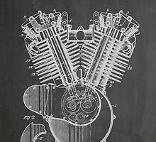 Harley Davidson Motorcycle Engine US Patent Art 1923 by Steve Chambers
