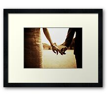 Bride and groom holding hands in sepia - analog 35mm black and white film photo Framed Print