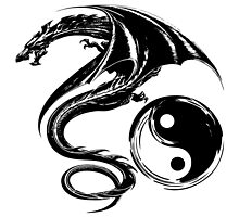 Yin And Yang Big Black Flying Dragon On White Background Design by LuckDragonGifts