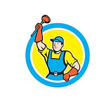Super Plumber With Plunger Circle Cartoon by patrimonio