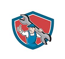 Mechanic Thumbs Up Spanner Shield Cartoon by patrimonio