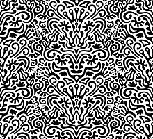 Funny Black and White Seamless Pattern Background with Flowers, Leaves, Crown, Egg, Key, Etc. by amovitania