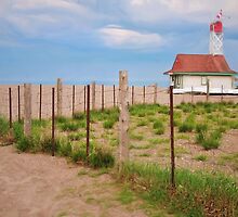 Lifeguard Hut Seen through Fence by Gerda Grice