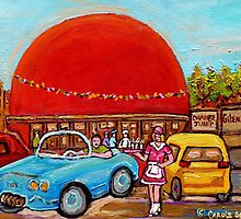 ROADSIDE ATTRACTION MONTREAL DRIVE-IN DINERS CANADIAN CITY SCENES PAINTINGS by Carole Spandau