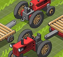 Isometric Red Farm Tractor in Two Positions by aurielaki