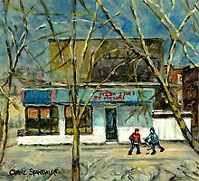 HOCKEY PRACTICE IN ST.HENRI COLD DAY IN MONTREAL NEAR THE PIZZERIA by Carole Spandau