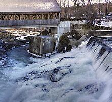 Quechee, Vt. covered bridge and dam by Nancy Richard