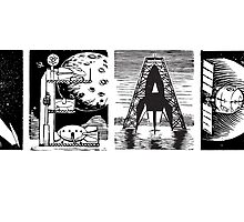 Read! Retro Science Fiction Rocket Alphabet Letter design by Monkeynaut