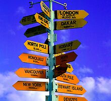 Signboard of directions to different Cities of the world by Aneurysm