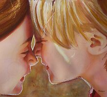 Sisters, watercolor and mixed media on paper by Sandrine Pelissier