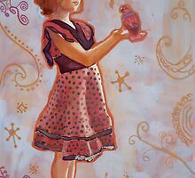 Georgia, the Spanish dress and the Eclectus Parrot by Sandrine Pelissier