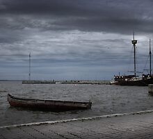 Harbor at night by Antanas