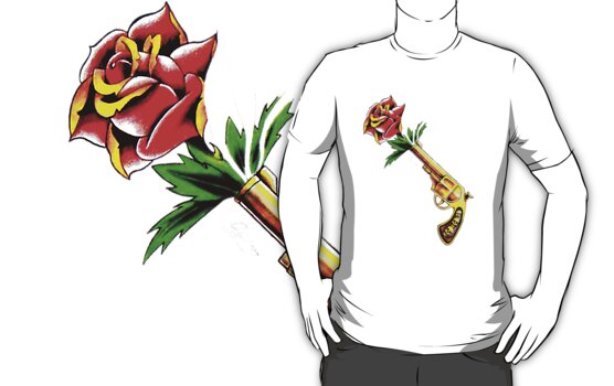 Gun Rose Tattoo T Shirt by MissCarissaRose