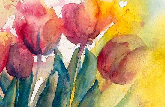 Even Closer of Tulips by Candlelight Watercolor by CheyAnne Sexton