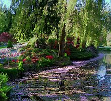 Butchart Gardens Lake in May Blossom by AnnDixon