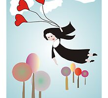 Nun With Balloons--Whimsical Drawing by gailg1957