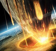 A giant asteroid collides with the earth. by StocktrekImages
