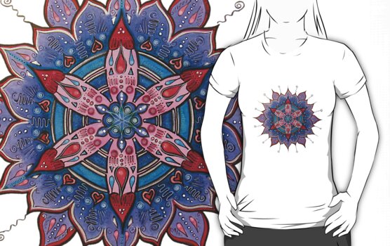 Black And White Mandalas. Mandala Tee : Red Heart