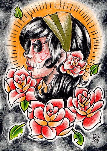 Day of the Dead Gypsy Tattoo Flash Drawing belongs to the following groups: