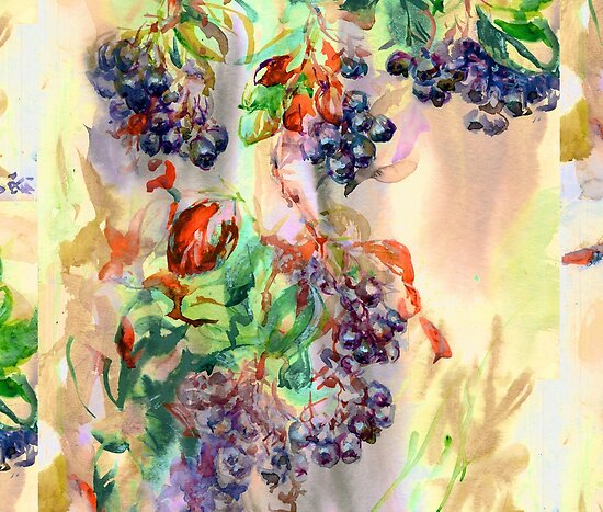 Purple Chokeberry in Watercolor by Linandara