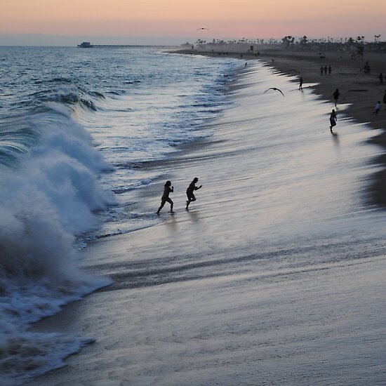 california beach sunset. California beach running from